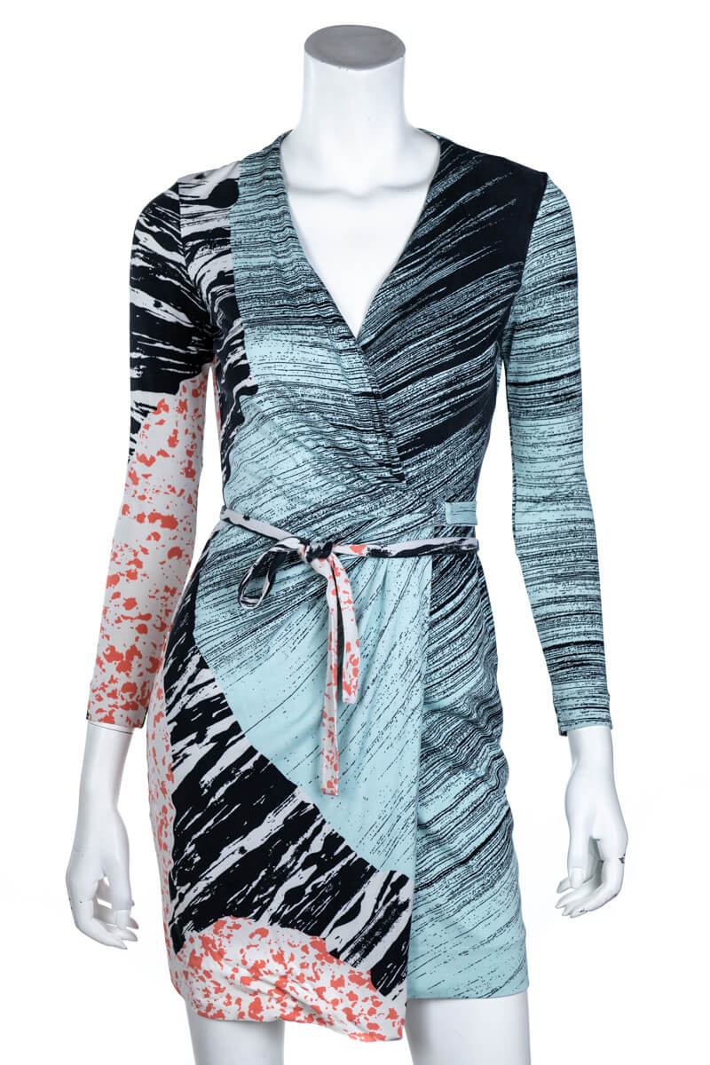 Diane von Furstenberg Aqua Graphic Print Silk Jersey Valencia Wrap Dress